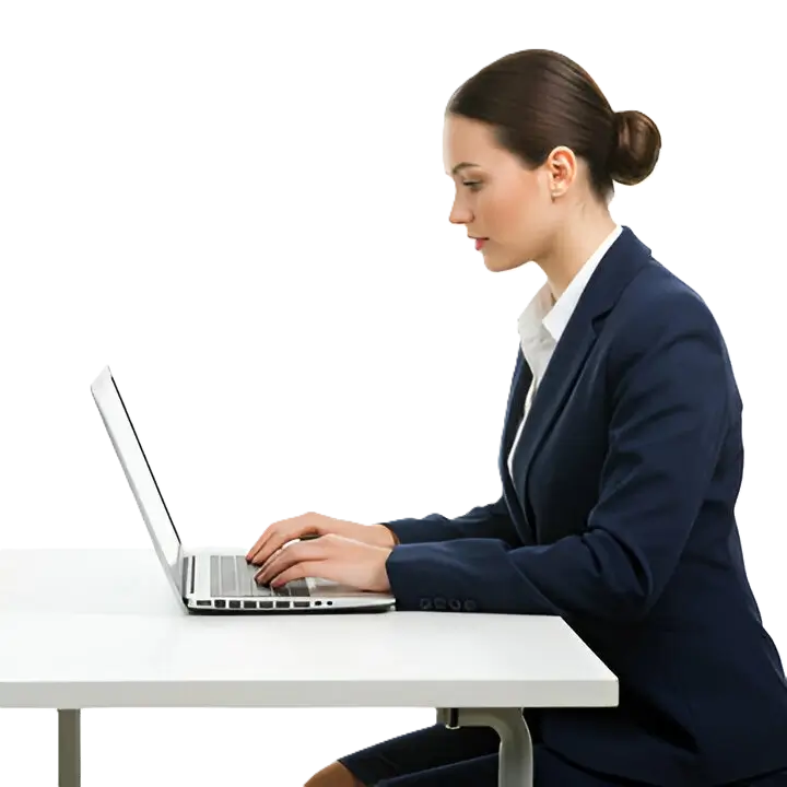 Corporate employee engaged in customized training on a laptop in a modern office setting Corporate employee engaged in customized training on a laptop in a modern office setting