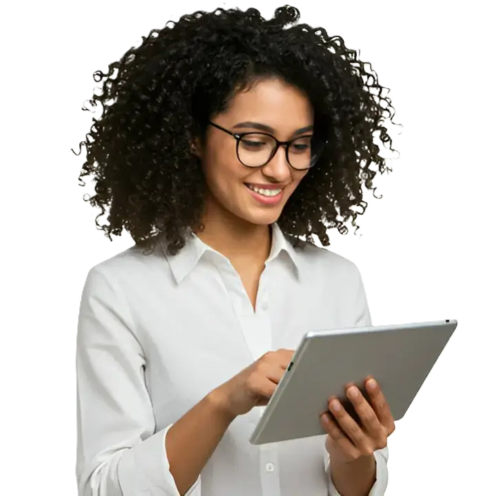 A client uses a tablet for hands-on training, illustrating Indosoft Inc.’s on-the-job learning approach tailored to real roles and modern tech environments. Indosoft Inc. client receiving hands-on training using a tablet, representing role-specific, on-the-job learning in a modern work environment