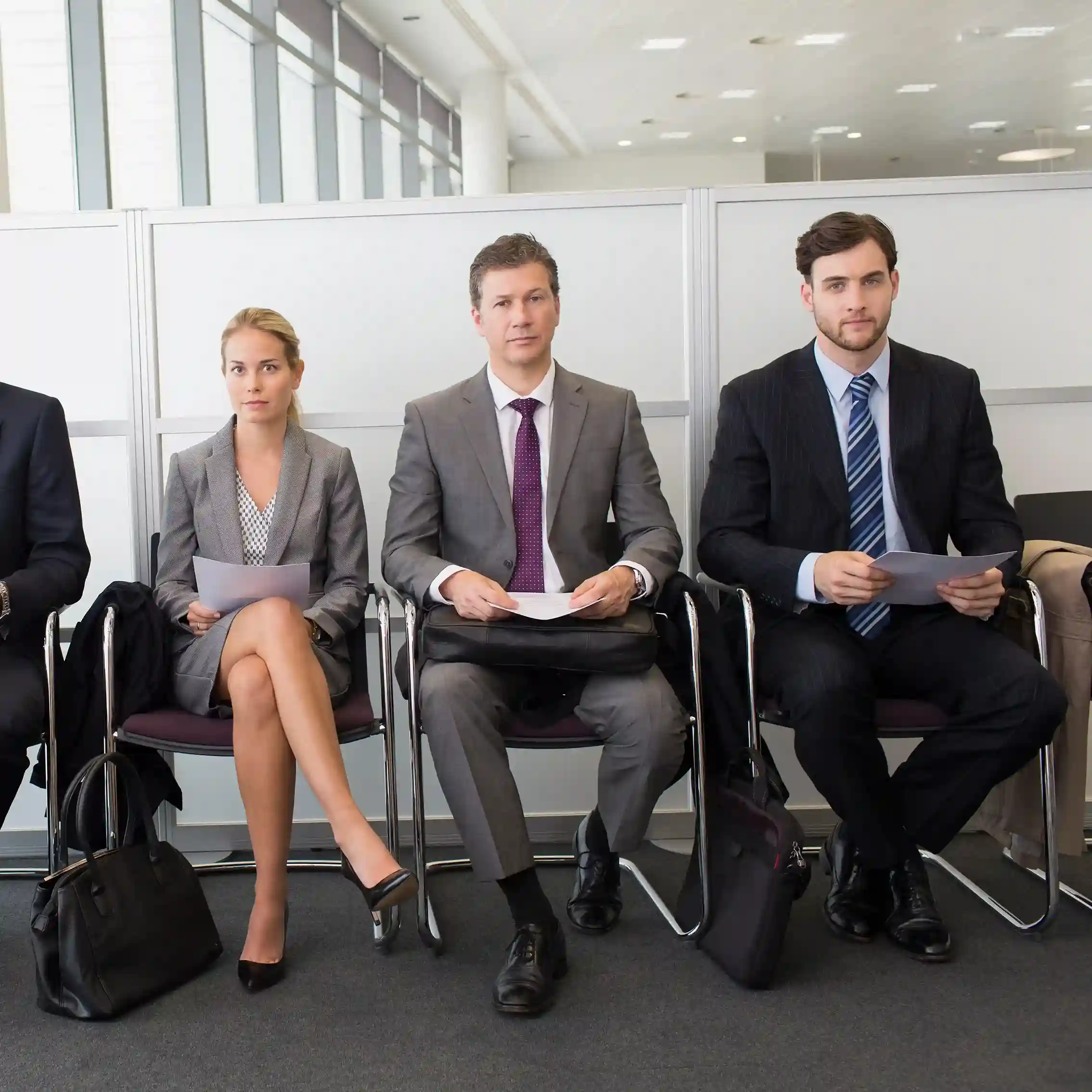Group of candidates waiting for an interview at Indosoft headquarters, reflecting readiness to start a new professional chapter. Business professionals waiting in an office lobby for interviews, representing candidates ready to begin their journey with Indosoft.