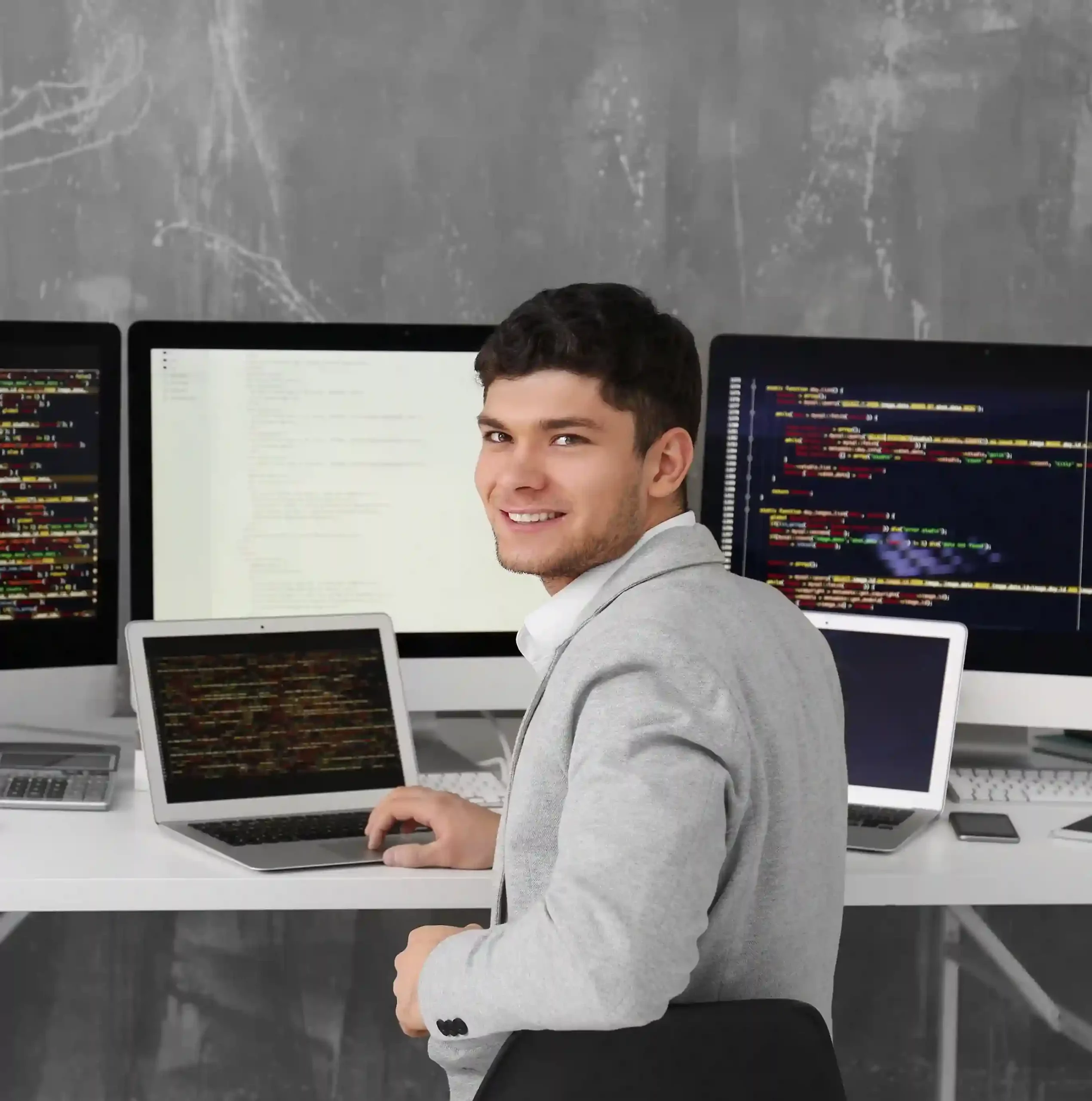 Indosoft team member coding advanced features to align products with customer needs and improve long-term business outcomes. Programmer at Indosoft developing custom product solutions to help clients optimize performance and achieve business goals.