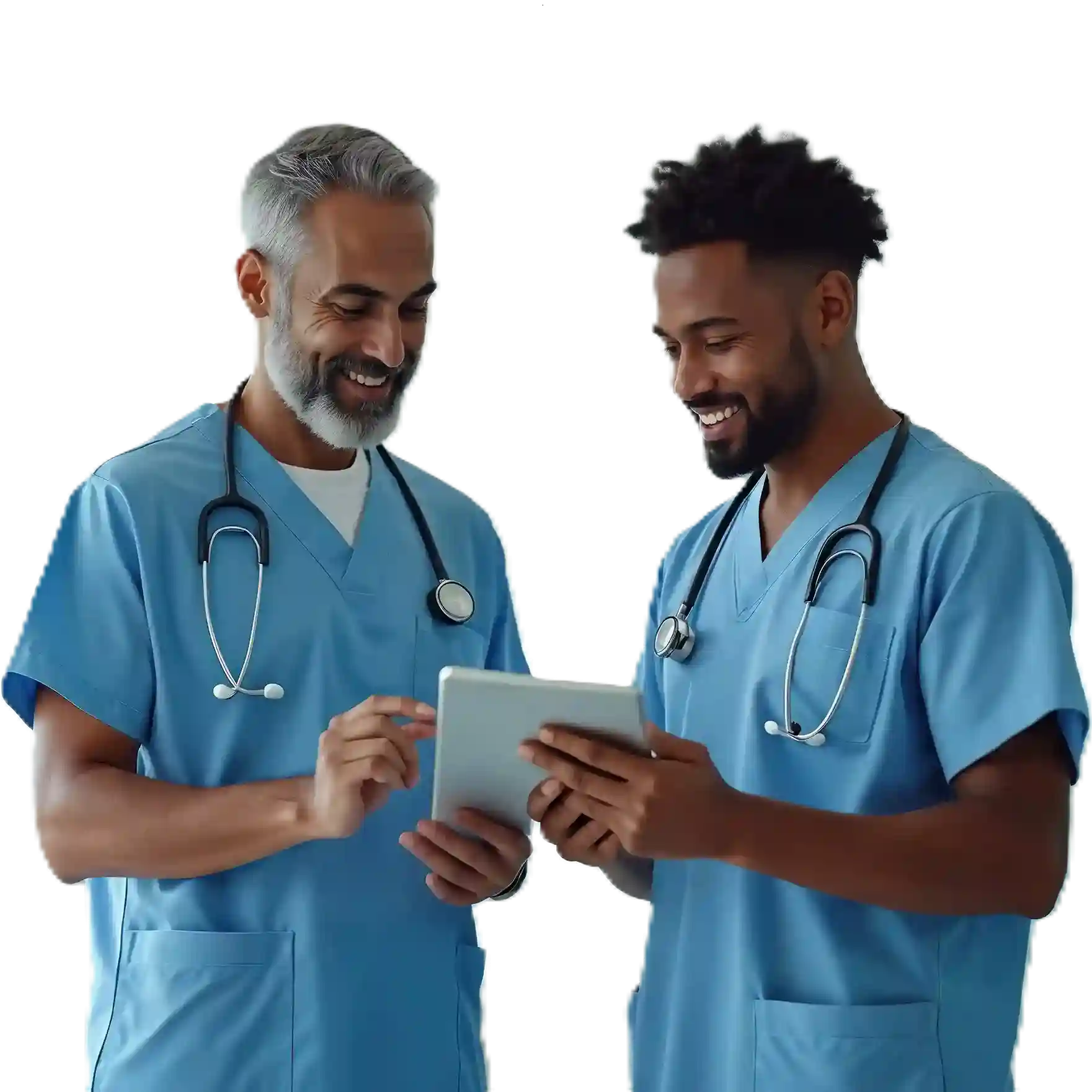 Medical professionals use Indosoft’s unified data system to streamline patient information access while maintaining privacy and compliance. Two diverse medical professionals review patient information on a tablet using Indosoft healthcare solutions to manage data securely and improve clinical efficiency.