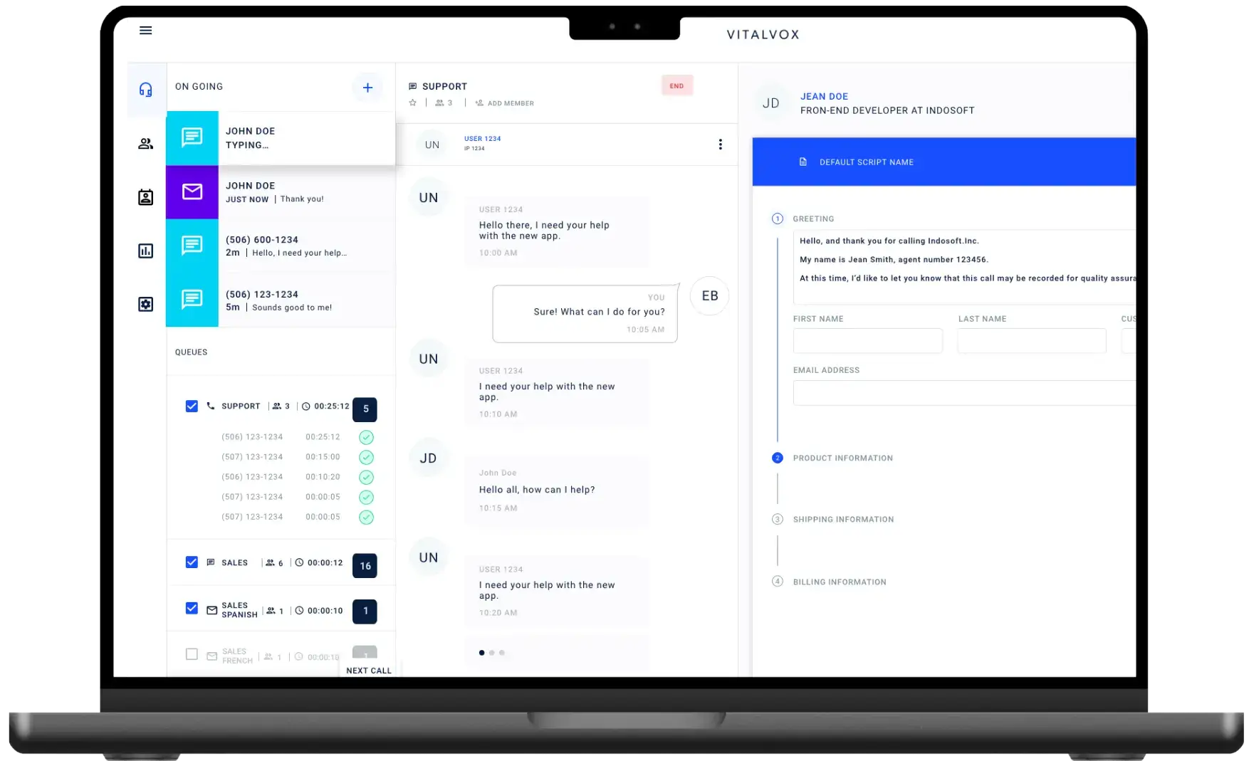 Interactive Indosoft interface highlighting real-time communication tools that unify all customer touchpoints into one secure, streamlined workspace. Indosoft Omnichannel Communication dashboard displaying multiple connected channels like voice, chat, and social media for improved team efficiency.