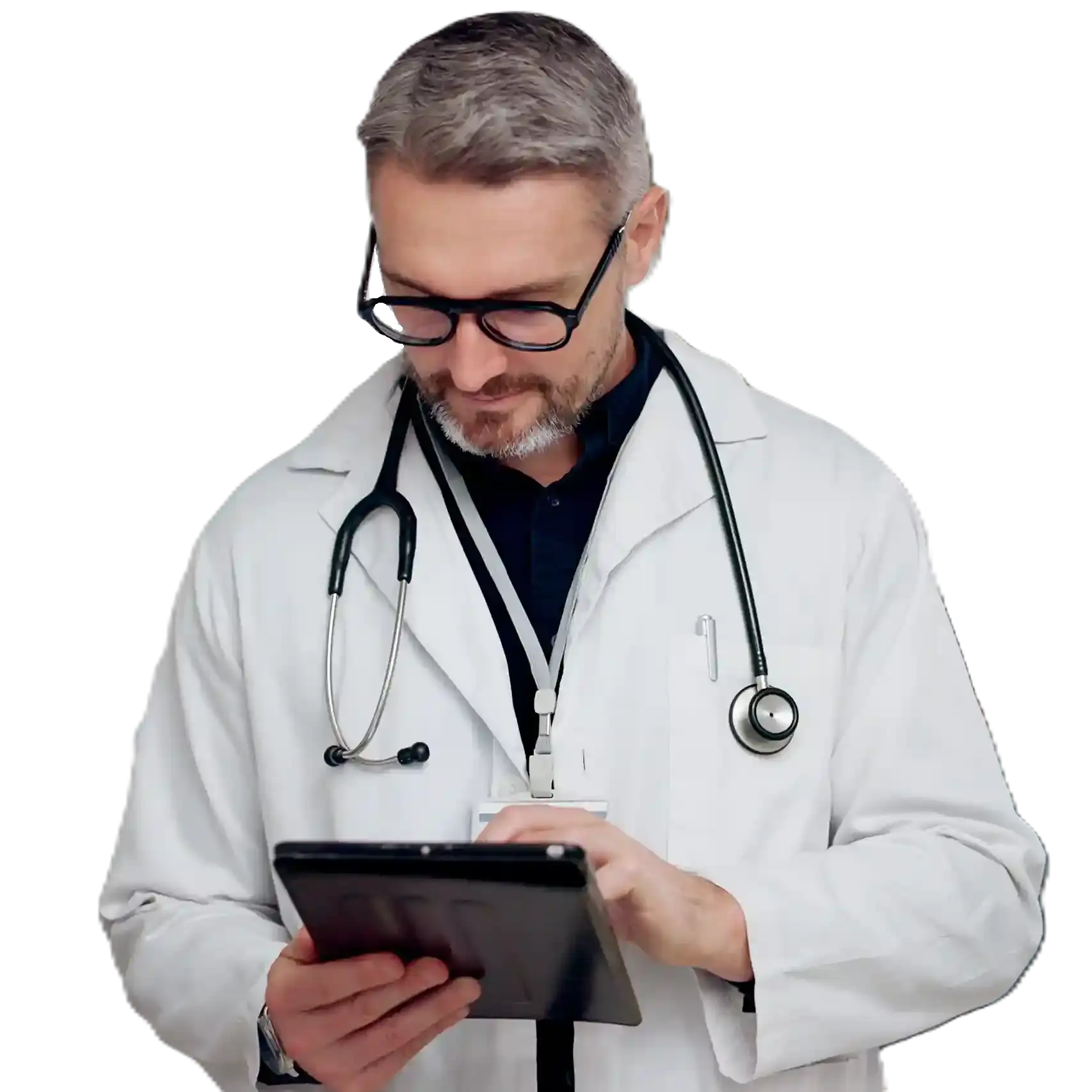 A physician engages in a secure telehealth session using Indosoft’s healthcare software to access patient charts, review diagnoses, and manage digital prescriptions. A doctor uses Indosoft healthcare solutions on a tablet for a telehealth consultation, securely reviewing surgery schedules, diagnosis reports, and prescriptions in a digital clinic setting.