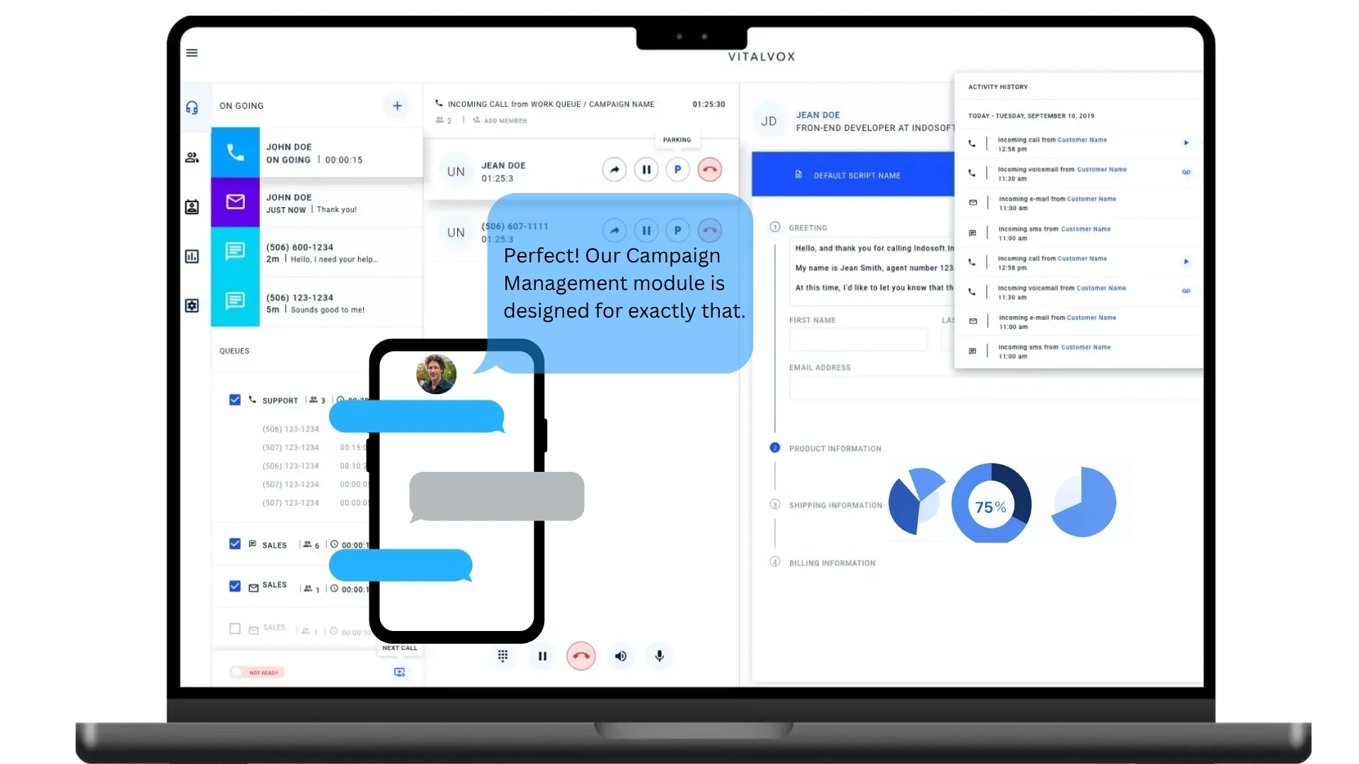 Campaign management interface on a laptop showcasing analytics and client engagement, emphasizing streamlined operations, visibility, and improved campaign performance. Laptop screen displaying a campaign management dashboard, showing client communication and performance metrics to simplify campaign planning, execution, and analytics.