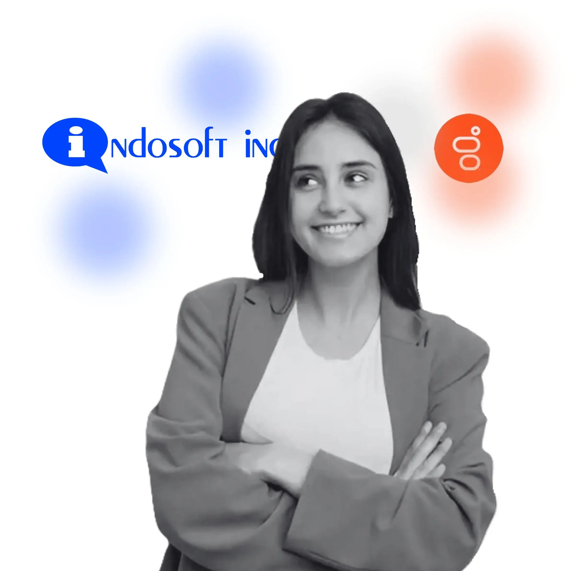 A business professional looking at Indosoft and Genesys as she compares automation, routing accuracy, and communication adaptability. A professional looking toward the Indosoft and Genesys logos, evaluating which platform provides smarter and more adaptable communication capabilities.