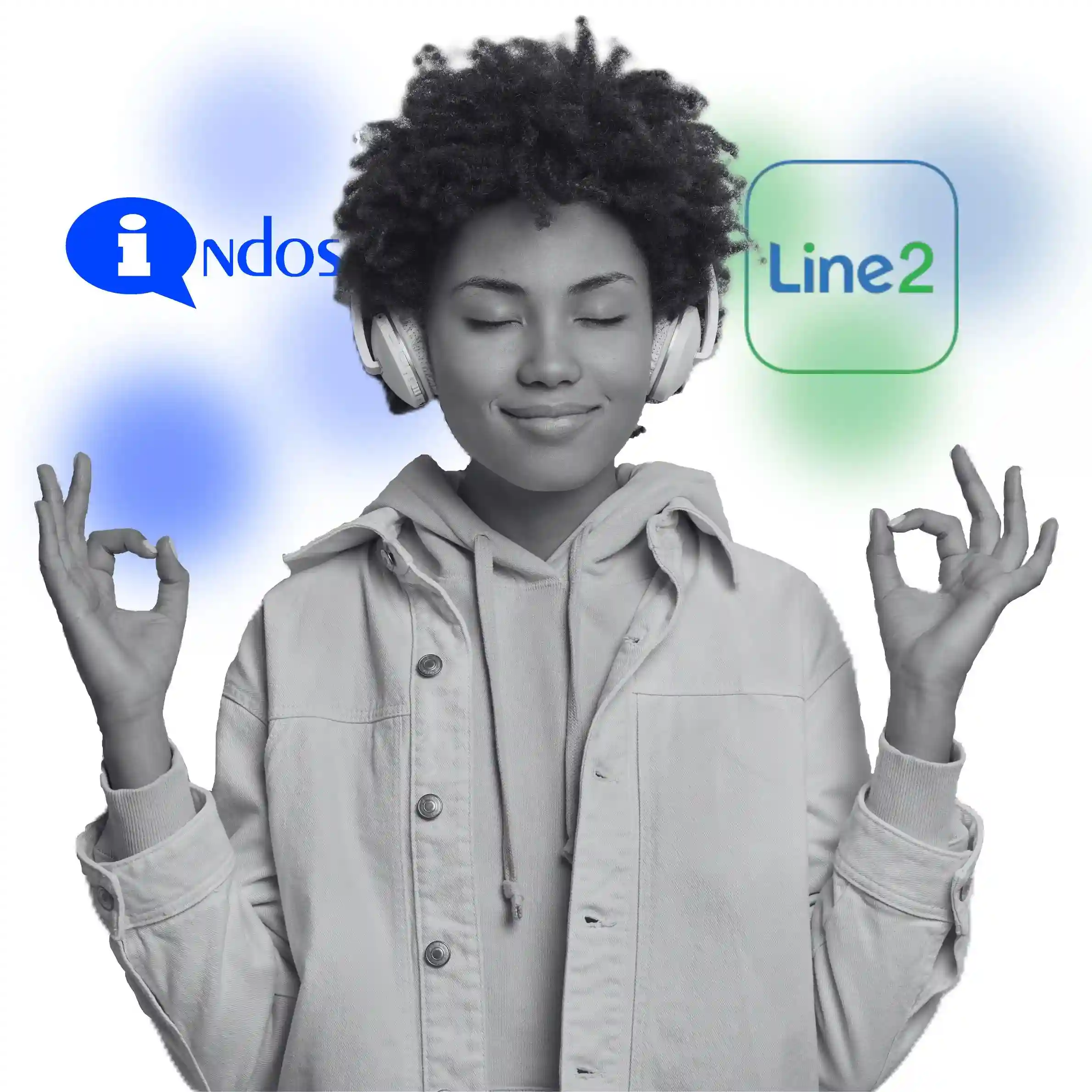 A calm, confident user with headphones making an ‘OK’ gesture, positioned between the Indosoft and Line2 logos—symbolizing clarity and confidence in choosing a stronger communication system. A calm, confident user with headphones making an ‘OK’ gesture, positioned between the Indosoft and Line2 logos—symbolizing clarity and confidence in choosing a stronger communication system.