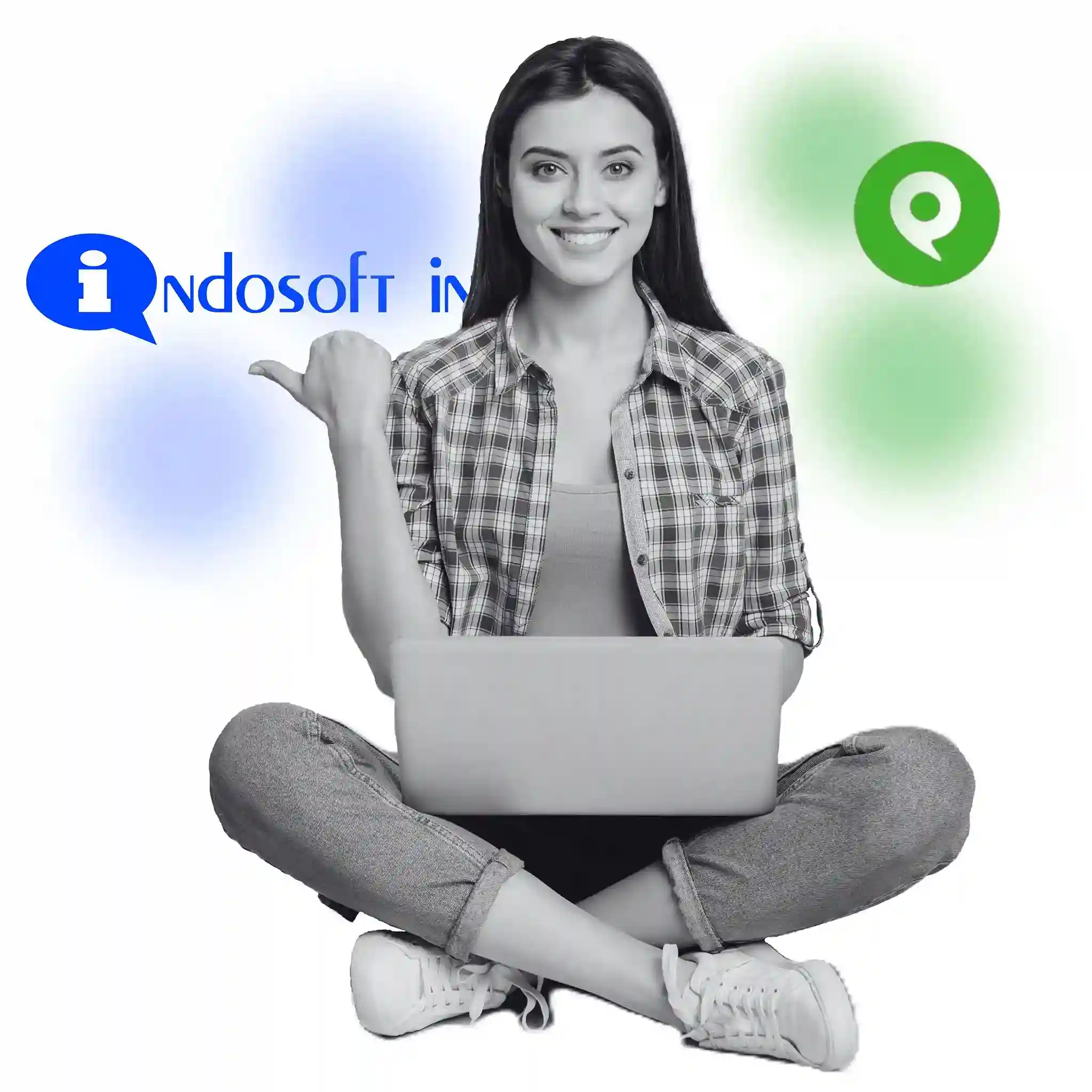 A joyful moment of productivity highlights how Indosoft’s reliable architecture and flexible communication tools help businesses achieve better outcomes than Phone.com. Young professional working happily on her laptop, symbolizing why teams shift from Phone.com to Indosoft for a more scalable communication solution.