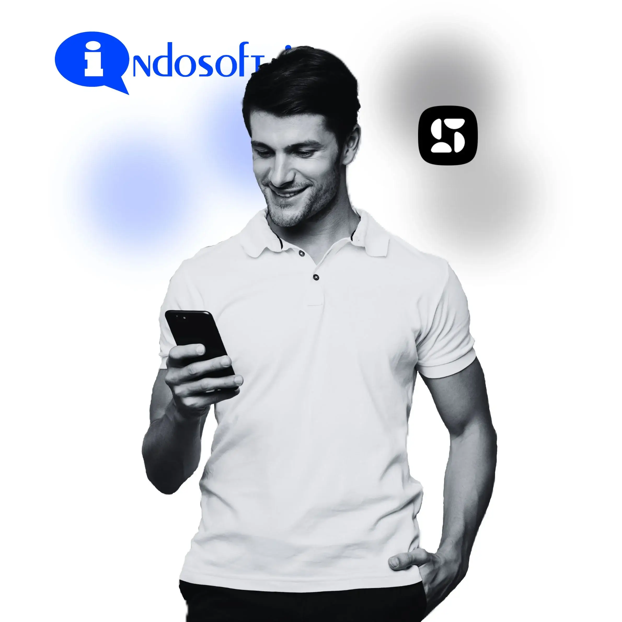 confident phone user symbolizes how Indosoft enhances operational efficiency with deeper automation and a more dependable architecture compared to SnapCall. Young professional reviewing messages on his smartphone, representing the Indosoft vs. SnapCall communication platform comparison.