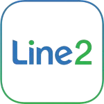 Line2 logo with blue and green text inside a rounded square representing a second business phone number app Line2 logo with blue and green text inside a rounded square representing a second business phone number app