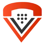Voiply logo with a red shield-like design and black center representing a VoIP ser Voiply logo with a red shield-like design and black center representing a VoIP ser