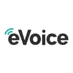 eVoice logo with stylized text representing a virtual phone and voicemail service eVoice logo with stylized text representing a virtual phone and voicemail service