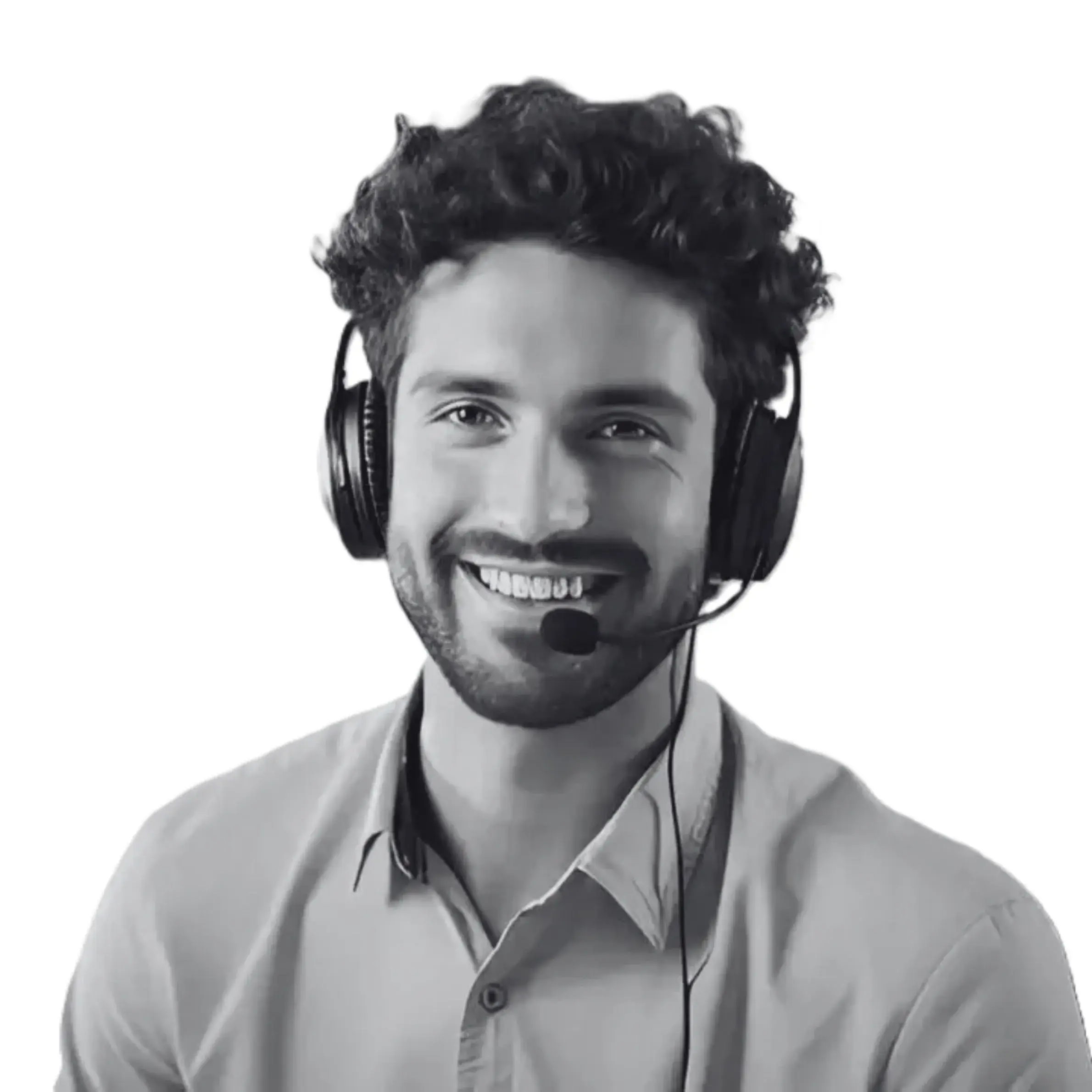 Headset-wearing Indosoft representative ready to guide teams choosing between Indosoft and Genesys. Smiling support agent wearing a headset, representing Indosoft’s team ready to help businesses compare