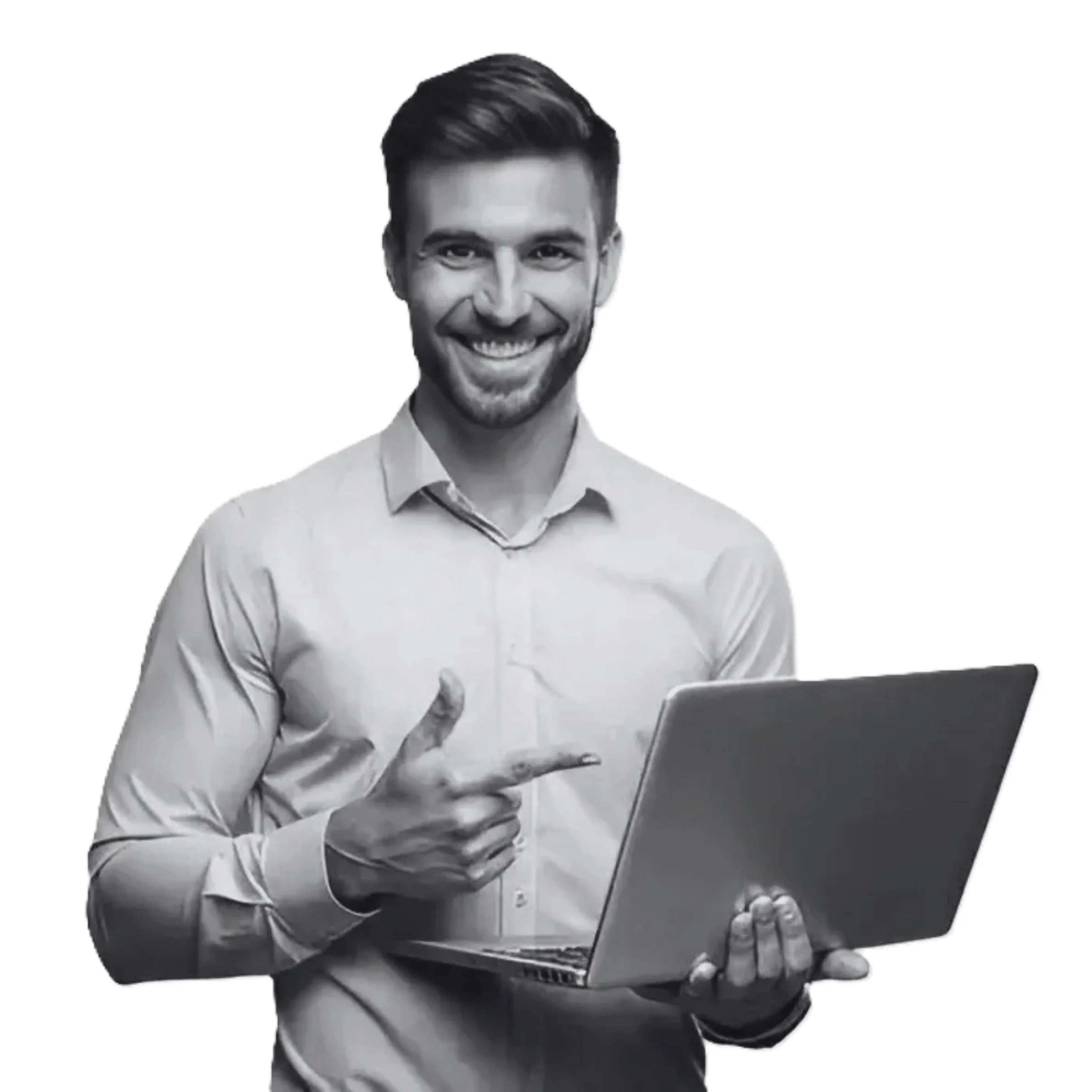 A consultant demonstrates Indosoft’s advanced automation engine and routing accuracy—key reasons businesses choose it over NICE for a more scalable and dependable communication experience. Professional support specialist holding a laptop, symbolizing Indosoft’s flexible, scalable communication platform compared to NICE.