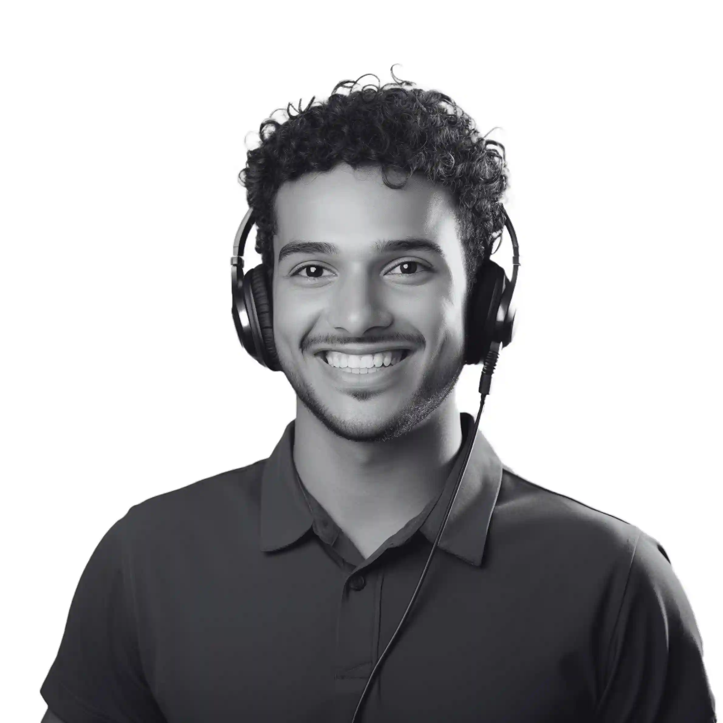 A smiling headset-equipped professional symbolizes how Indosoft enhances communication workflows with stronger reliability and smarter routing compared to Phone.com. Young professional wearing a headset, illustrating the enhanced communication performance Indosoft provides beyond Phone.com.