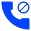 Blue call blocking icon showing a phone symbol with a prohibition mark.