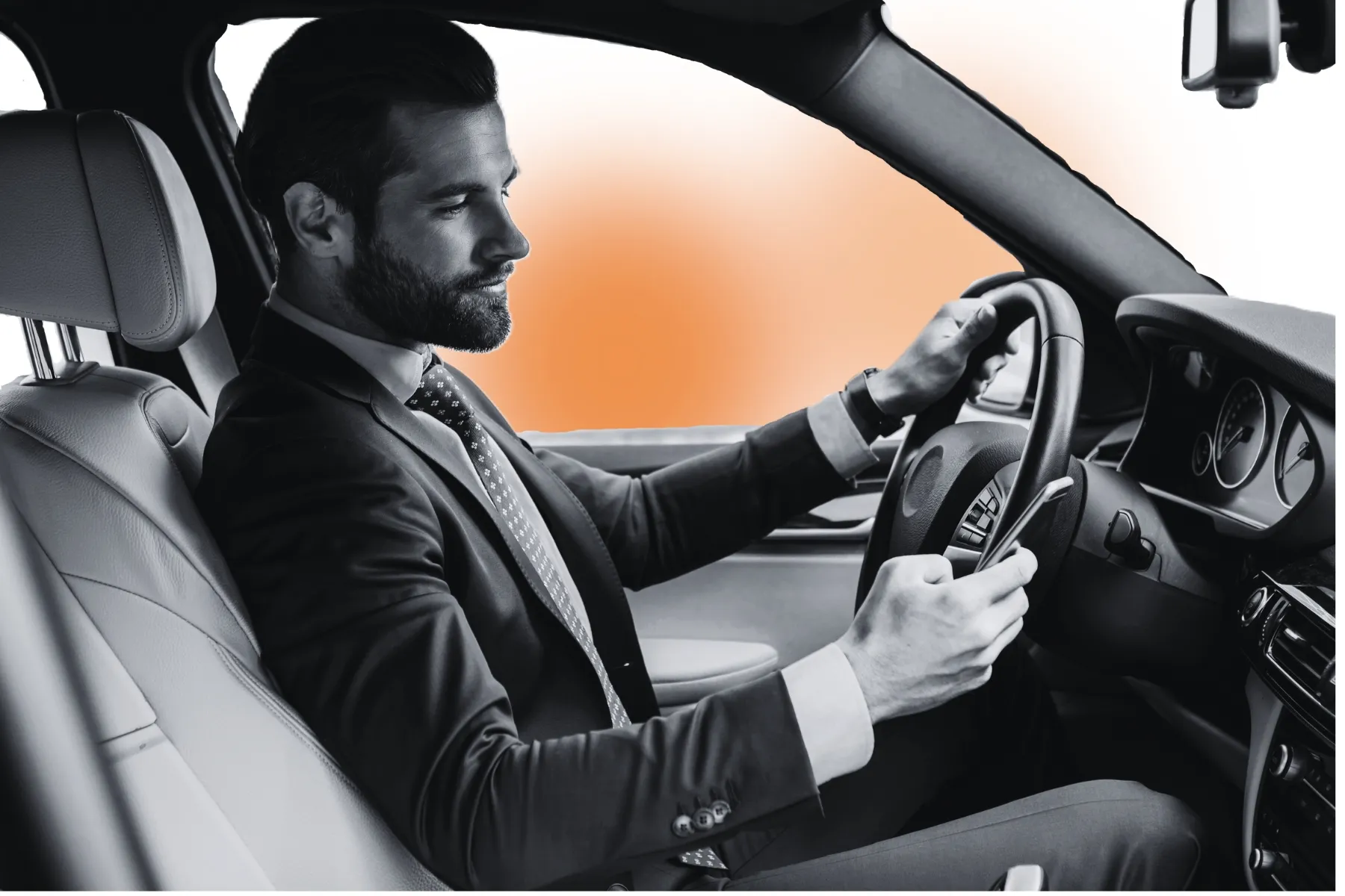 Business professional reviewing communication options while driving, symbolizing strategic decisions between Asterisk and proprietary PBX systems supported by Indosoft solutions.