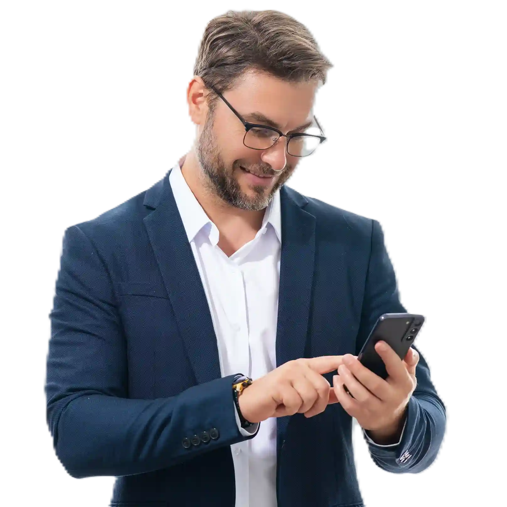 A professional checks call information on a mobile device, using recorded conversations to review outcomes and strengthen future customer interactions. A business professional reviews recorded call details on a phone with focused attention, reflecting how stored conversations help teams improve quality and decision-making.