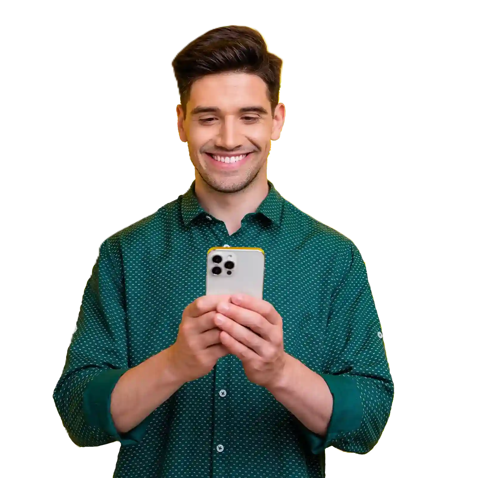 A team member reviews call activity on his mobile device, relying on Indosoft to coordinate shared numbers and deliver a seamless calling experience for customers. A professional smiles while checking his phone, confidently using Indosoft Number Sharing to connect with customers through a shared business number that feels consistent and reliable.