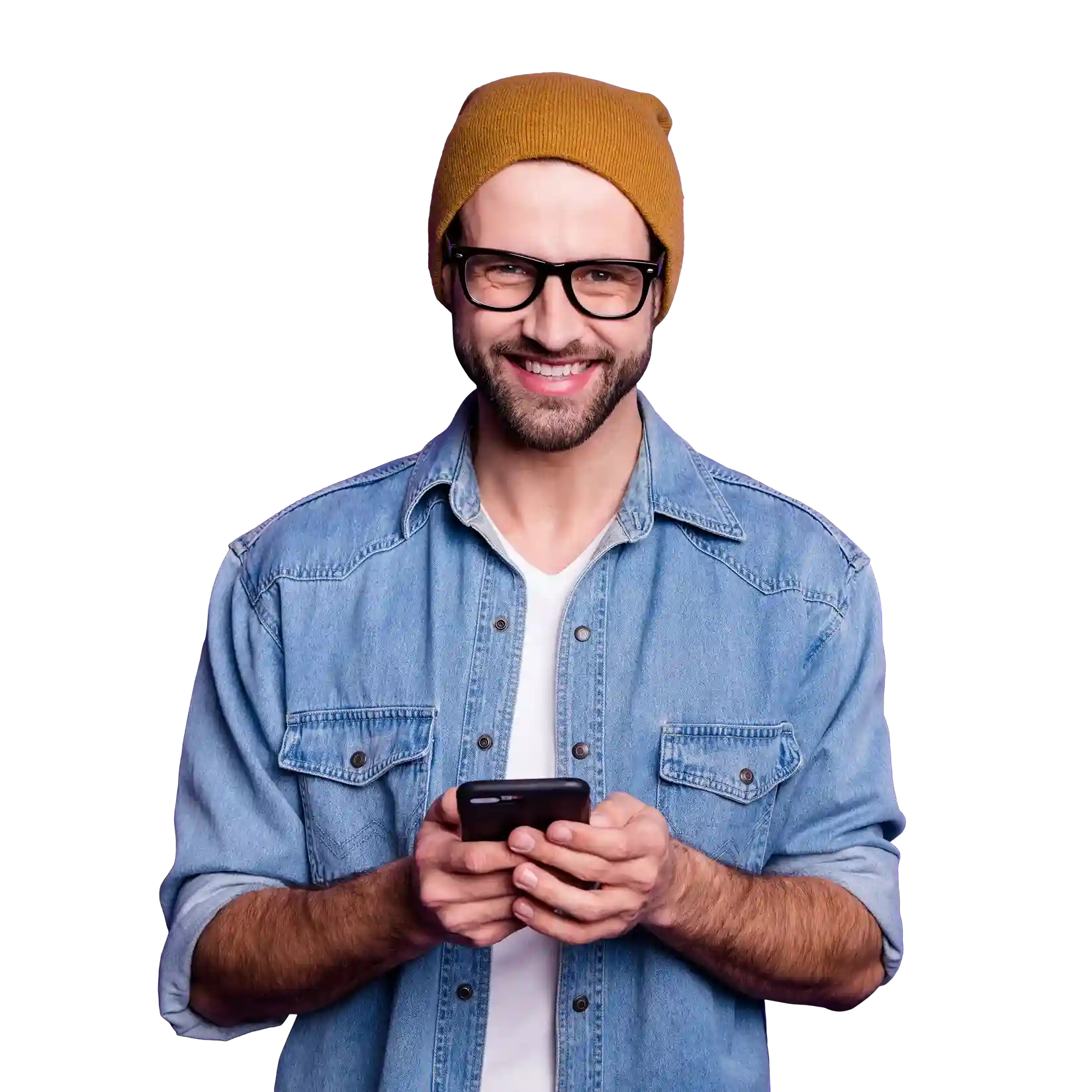 Standing comfortably with his phone in hand, a team member gets ready to launch a messaging campaign, reflecting how Indosoft Shortcodes support fast and dependable customer outreach. Smiling while holding his phone, a professional prepares to engage customers at scale, representing how teams use Indosoft Shortcodes to confidently manage high-volume SMS interactions.