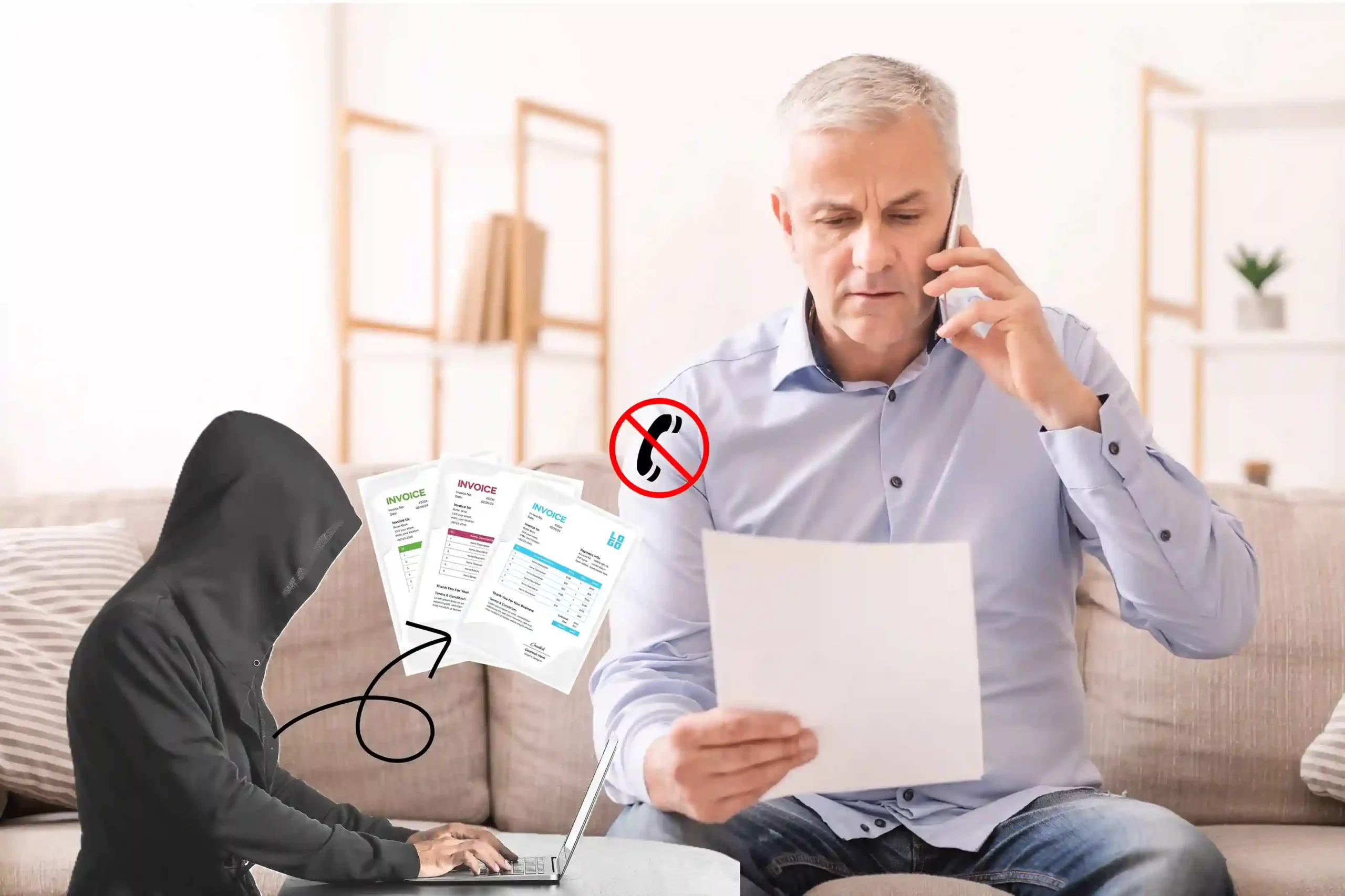 Customer successfully connected through Indosoft Automatic Callback after skipping the wait time. A business professional reviews an important document while an unwanted call is blocked, allowing him to stay focused without disruptive interruptions.