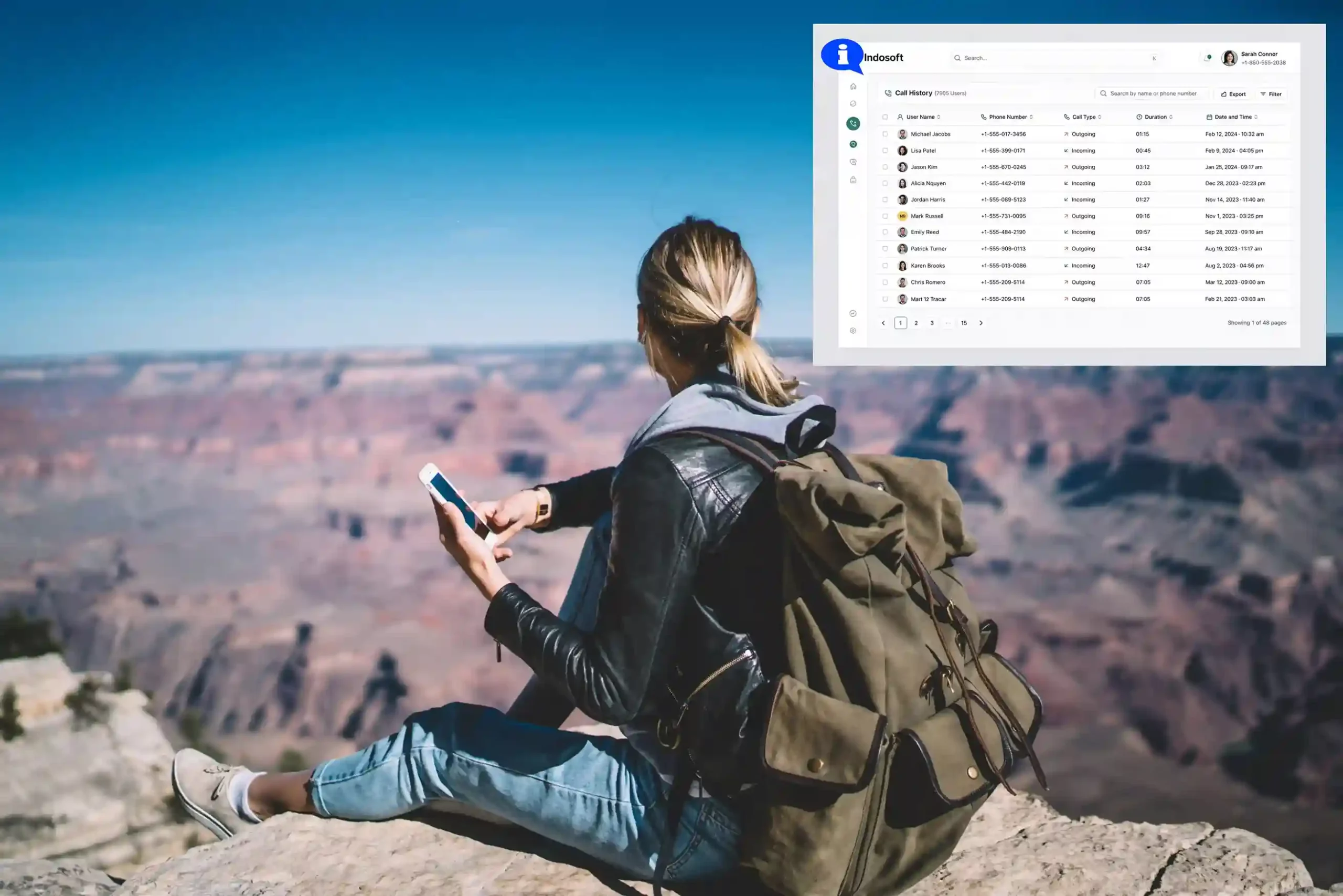 A user reviews detailed call logs on a phone while away from the office, showing how call history keeps conversation data accessible and organized. A professional checks call records on a mobile phone while traveling, using a call history dashboard to review past conversations from anywhere.