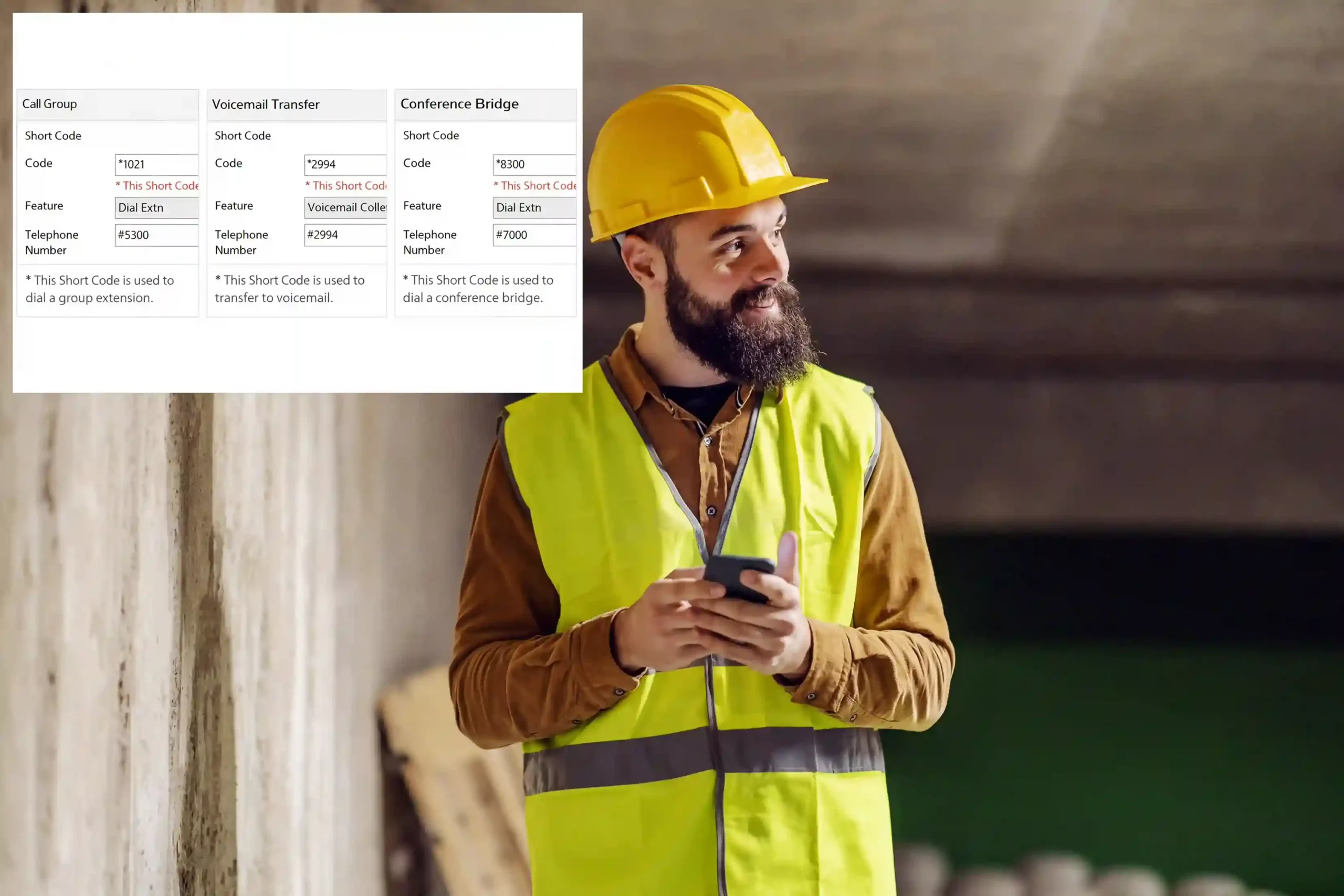 An operations manager verifies shortcode configurations on a dashboard while coordinating high-volume SMS interactions across multiple departments. A construction supervisor checks shortcode settings on a mobile device to instantly connect teams and automate SMS responses during active operations.
