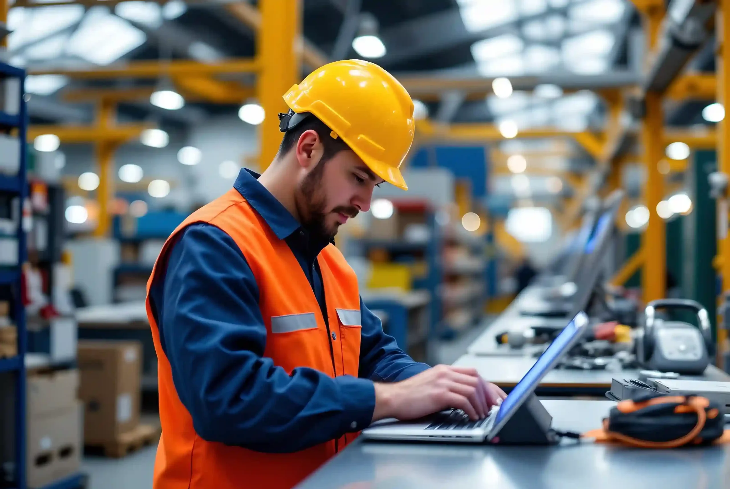 Enterprise employee managing large-scale operations in real time with Indosoft’s high-availability platform An enterprise warehouse professional monitoring high-volume operational data on a tablet using Indosoft’s reliable global infrastructure