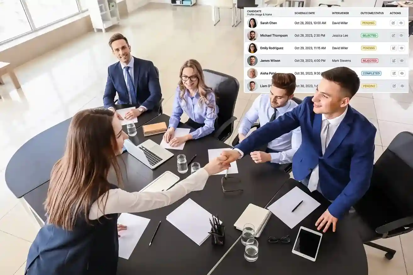 Successful candidate joins the Indosoft team building AI-powered communication solutions. Successful candidate shaking hands with Indosoft interviewer after a job interview, symbolizing joining the team building intelligent AI-powered communication solutions.