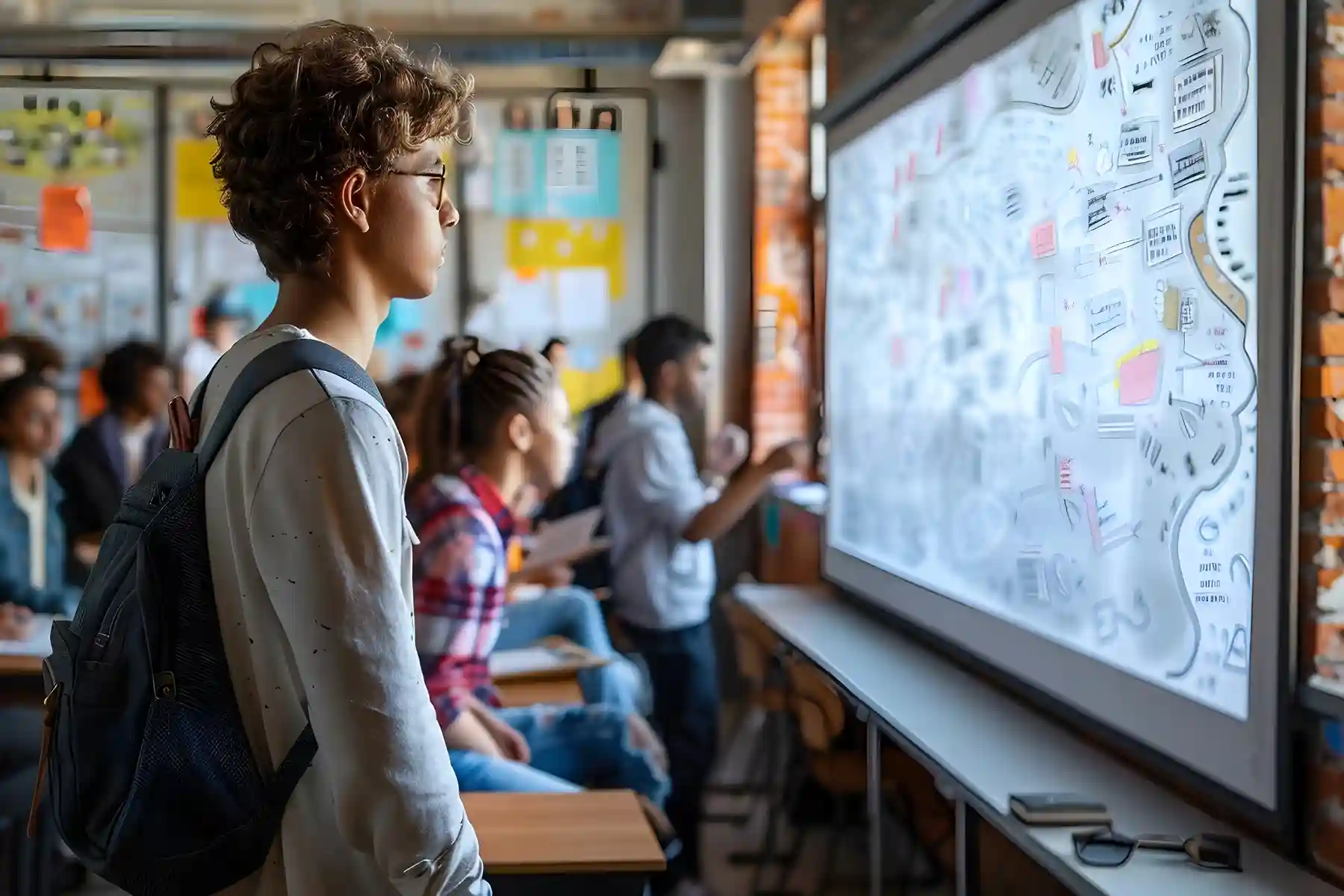 Students access worksheets and notes delivered by the teacher through Indosoft’s unified messaging and collaboration platform. Student viewing a digital lesson display while accessing notes shared through Indosoft’s connected education communication platform.
