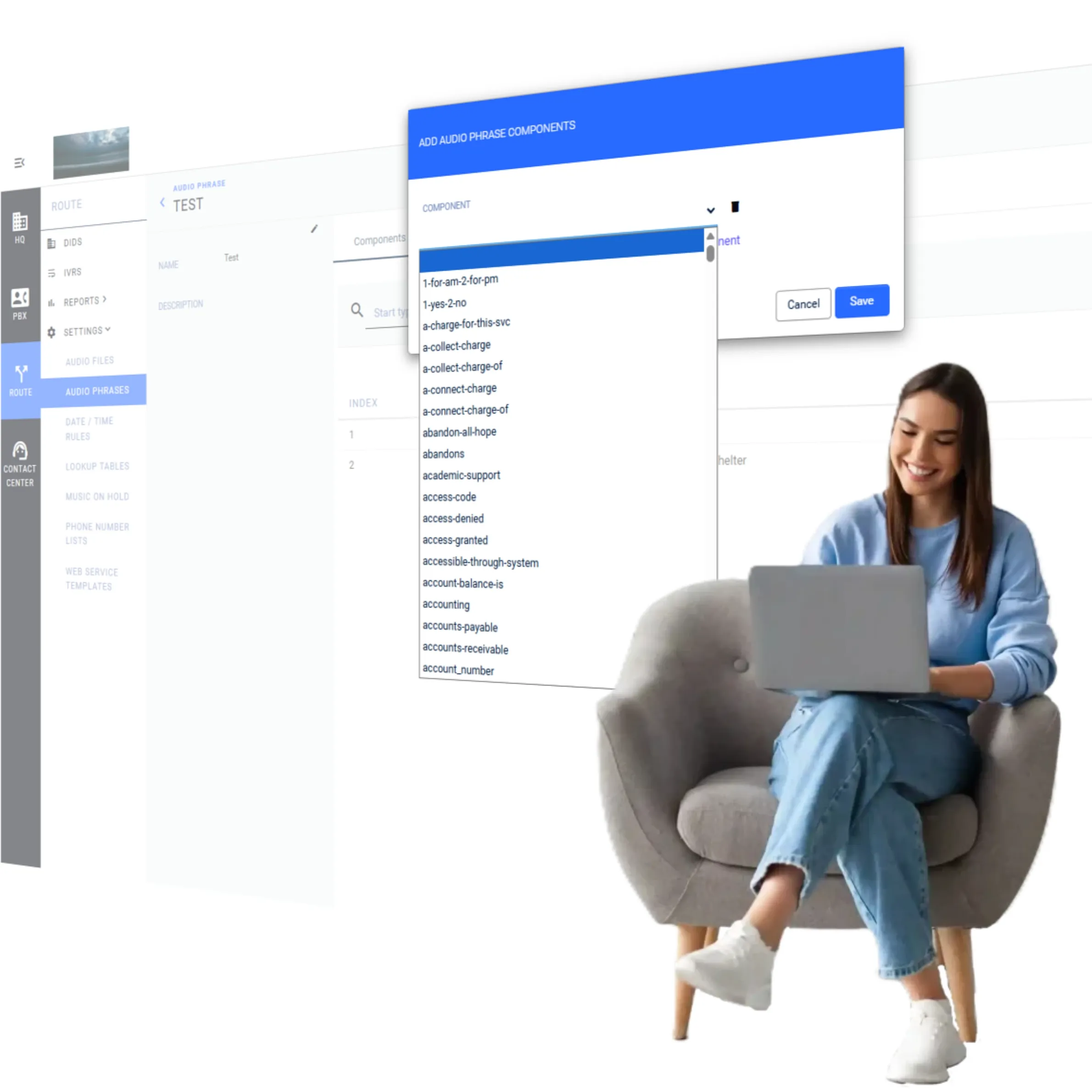 Client working on a laptop to apply Indosoft’s data-driven insights and innovation tools for enhanced contact center results. Woman using a laptop to access Indosoft’s analytics dashboard for insights that improve contact center performance and innovation.